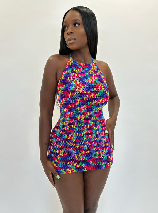 Multicolor Pixel Mini Dress