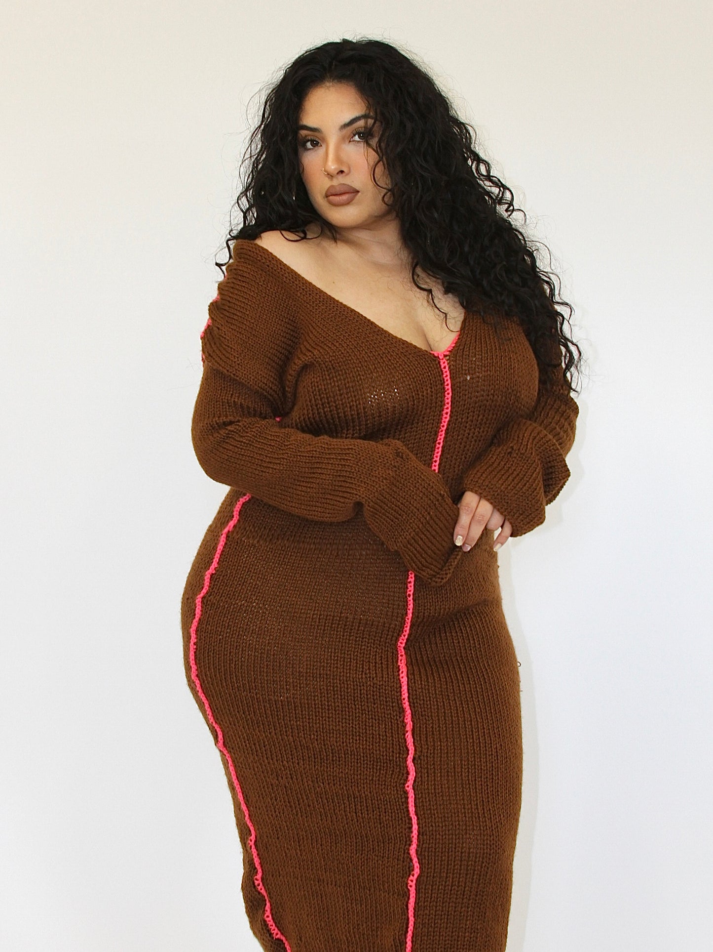 Brown Knit Maxi Dress
