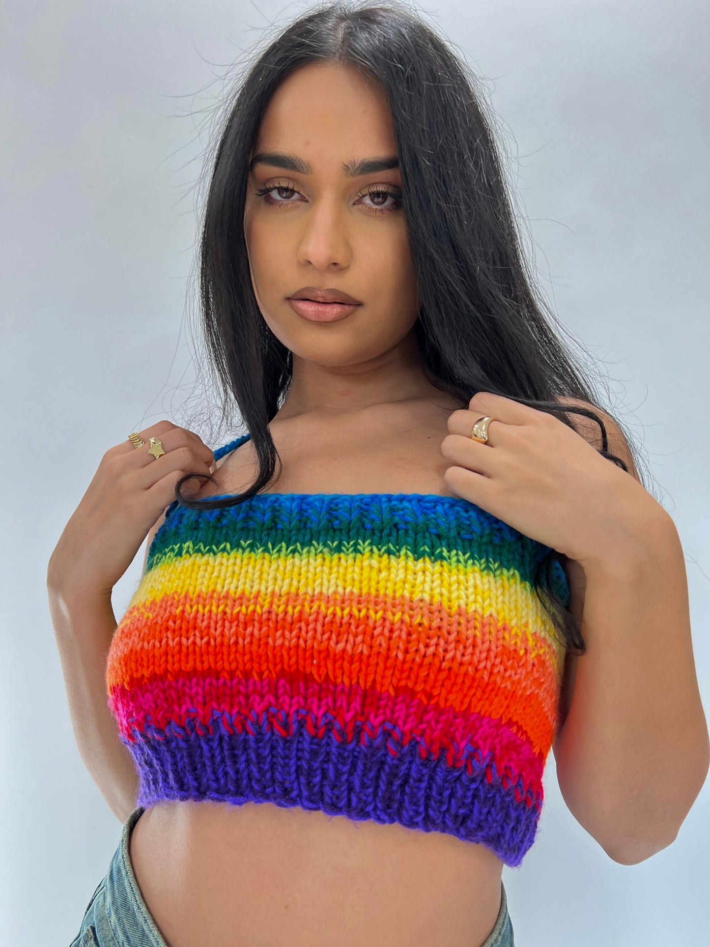 Rainbow Crop Knit Top
